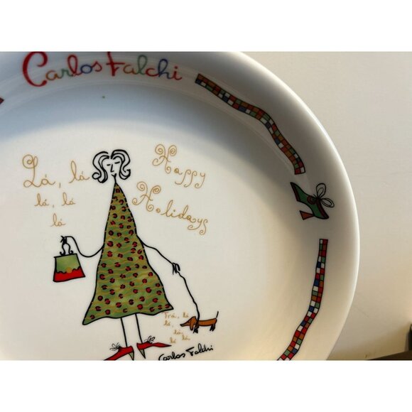 Carlos Falchi Christmas Plate Ceramic White 12" - Picture 4 of 9